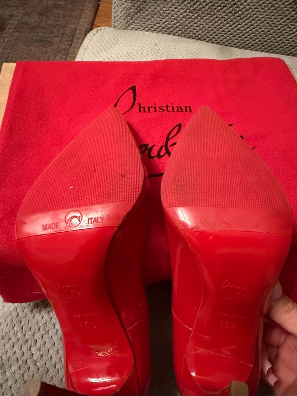 Christian Louboutin Red Patent Pointed-Toe Stiletto Pumps - Picture 8 of 14